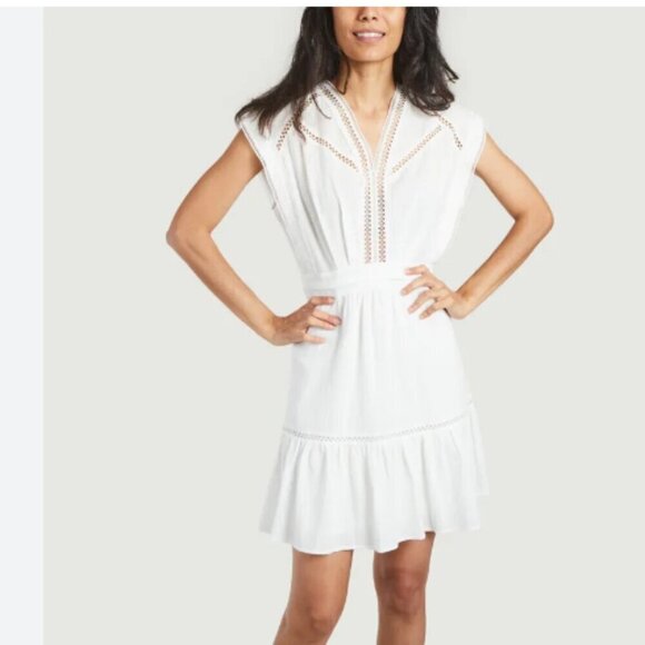 NWOT SUNCOO PARIS CALI WITHE EMBROIDRED SLEEVELESS TIERED DRESS - S - Picture 1 of 10